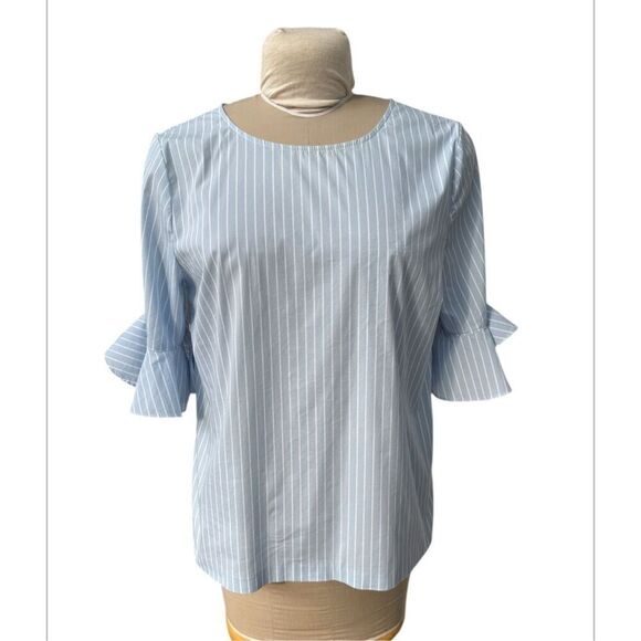 Calvin Klein Women’s Stripe Ruffle Sleeve Top Sz. L Lightweight Packable - Picture 4 of 10